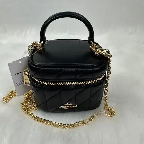 Coach Ava Crossbody Bag With Quilting In Gold/Black Leather CY730 NWT - Picture 6 of 11